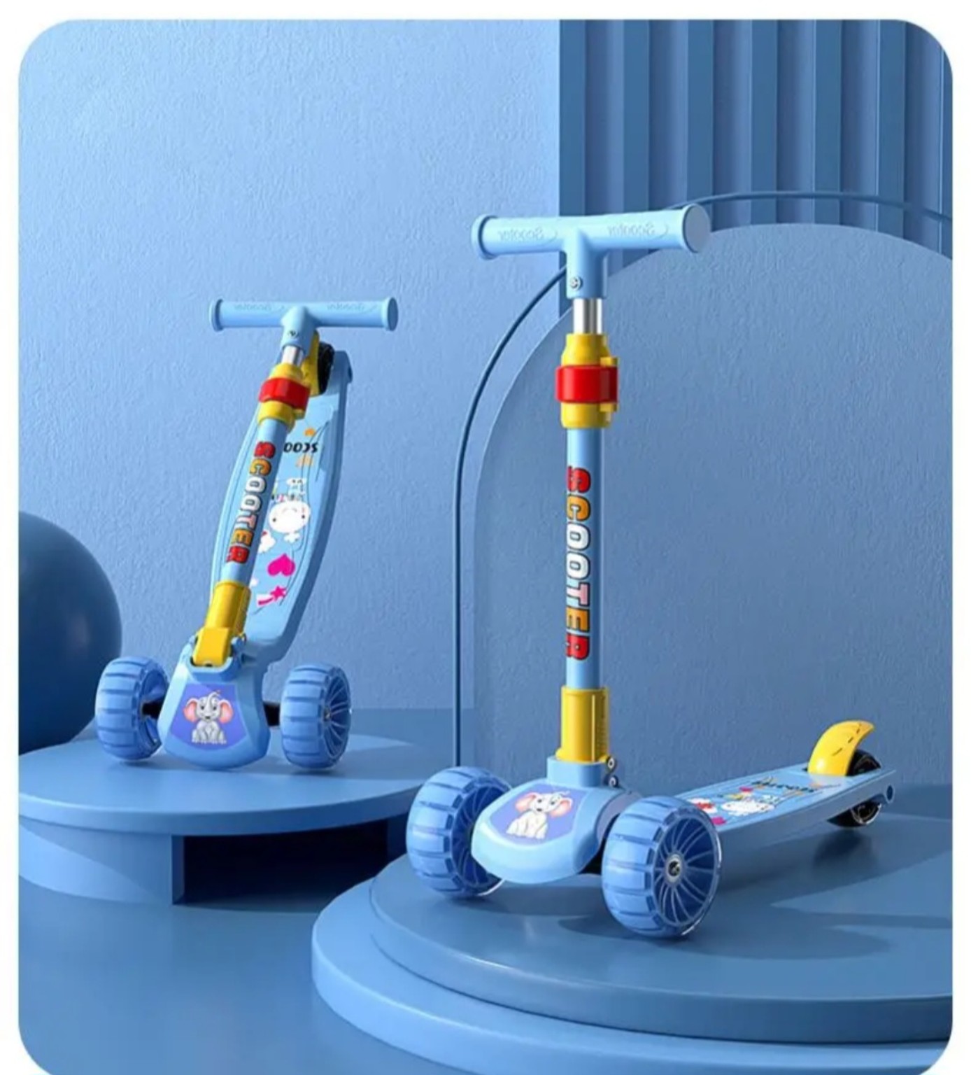 Colourful three-wheel children's scooter