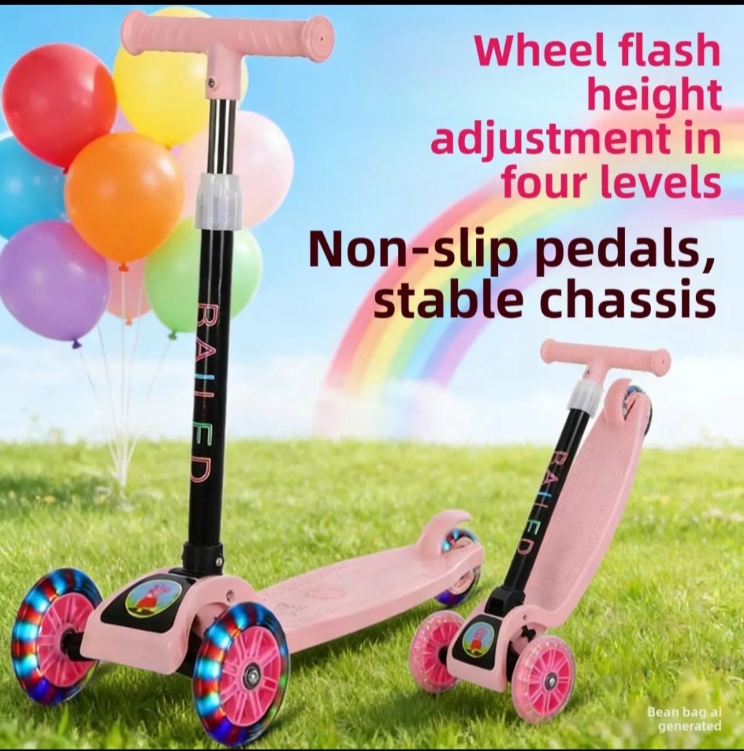 Pink four-level adjustable scooter